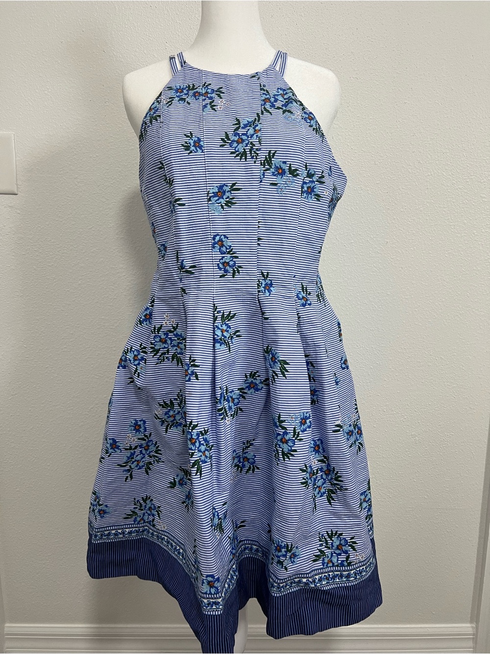 [Guess Los Angeles] Blue Striped Floral Halter Dress
